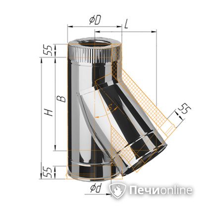 Дымоход Феррум Тройник утепленный нержавеющий 0.5/нержавеющий 135гр. d-120/200 по воде в Щербинке